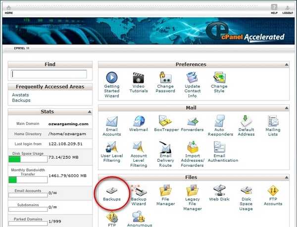 cPanel Website Backup Step 1